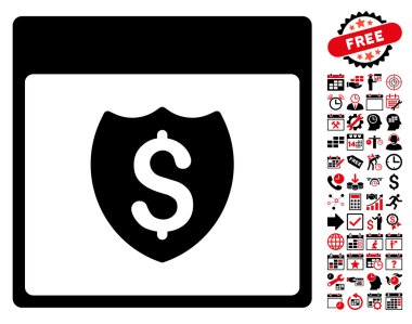 Bonus ile mali kalkan takvim sayfa düz vektör simgesi