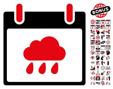 Yağmur bulutu takvim gün düz vektör simge Bonus ile