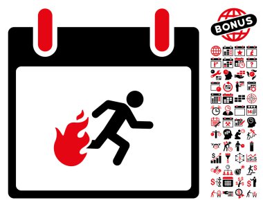 Bonus ile yangın tahliye adam takvim gün düz vektör simgesi