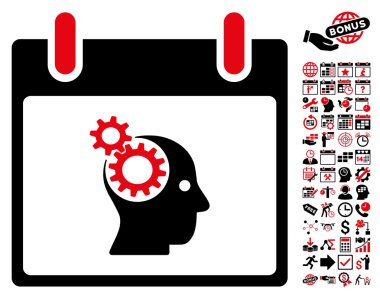 Bonus ile beyin Gears takvim gün düz vektör simgesi