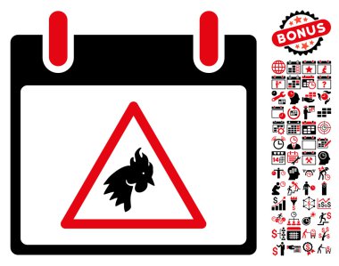 Takvim gün düz vektör simge Bonus ile uyarı horoz