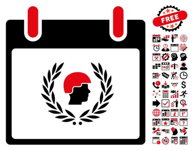 Bonus ile asker defne çelengi takvim gün düz vektör simgesi