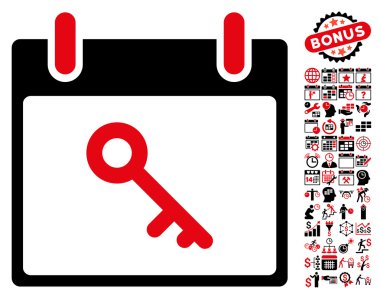 Bonus ile anahtar takvim gün düz vektör simgesi