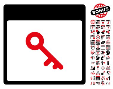 Bonus ile anahtar takvim sayfa düz vektör simgesi