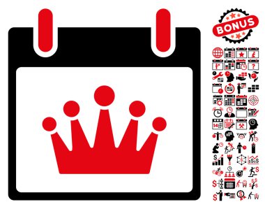 Bonus ile taç takvim gün düz vektör simgesi