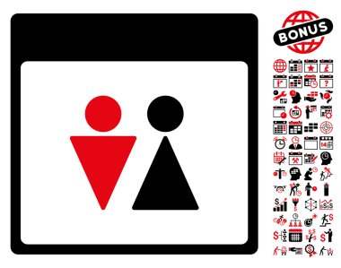 WC kişi ile Bonus sayfa düz vektör simge takvim