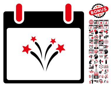 Bonus ile havai fişek takvim gün düz vektör simgesi