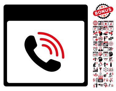 Bonus ile telefon görüşmesi takvim sayfa düz vektör simgesi