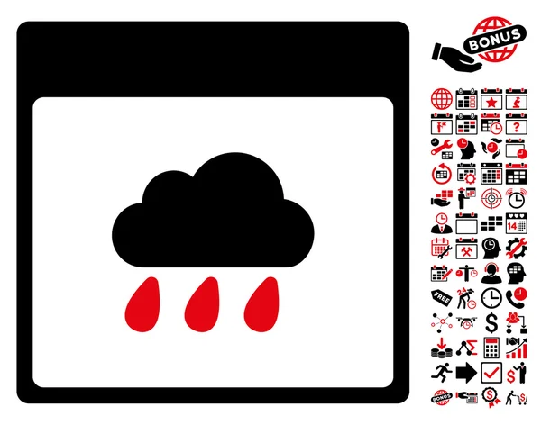 Icône vectorielle plate de page de calendrier de nuage de pluie avec le bonus — Image vectorielle