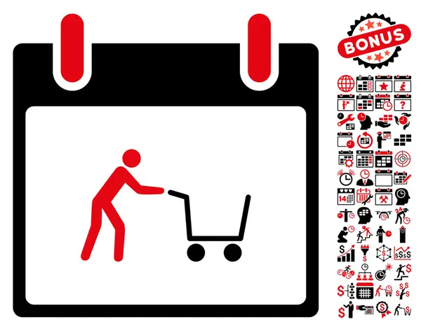 Shopping Cart dag platte Vector kalenderpictogram met Bonus — Stockvector
