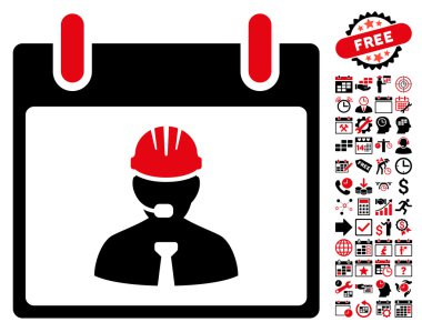 Bonus ile mühendis takvim sayfa düz vektör simgesi