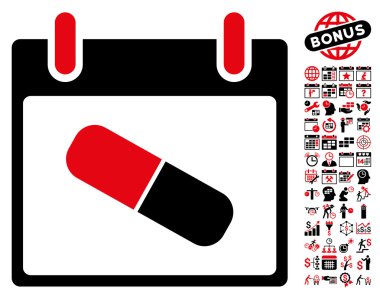 Bonus ile uyuşturucu hap takvim gün düz vektör simgesi