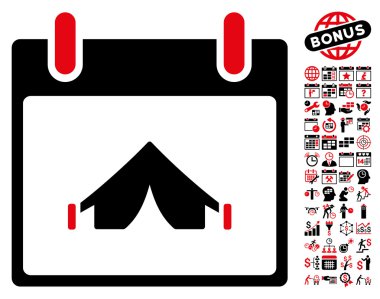 Bonus ile kamp takvim gün düz vektör simgesi