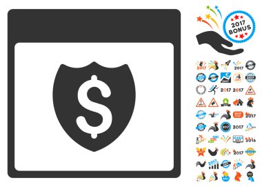 Bonus ile mali kalkan takvim sayfa düz vektör simgesi