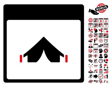 Bonus ile kamp takvimi sayfa düz vektör simgesi