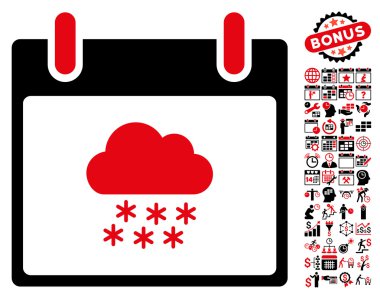 Bonus ile kar bulut takvim gün düz vektör simgesi