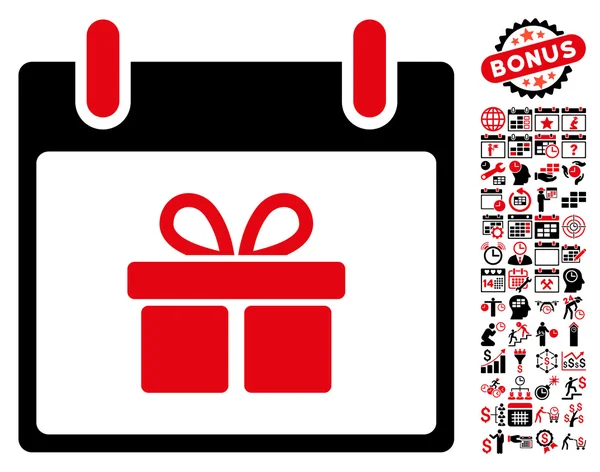 Caja de regalo Calendario Día Vector plano icono con bono — Vector de stock