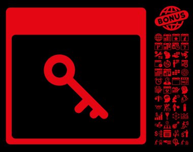 Bonus ile anahtar takvim sayfa düz vektör simgesi