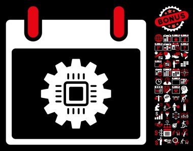 Bonus ile çip dişli takvim gün düz vektör simgesi