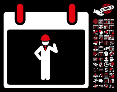 Bonus ile mühendis takvim gün düz vektör simgesi