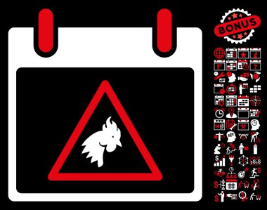 Takvim gün düz vektör simge Bonus ile uyarı horoz