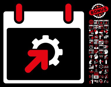 Bonus ile dişli Tümleştirme takvim gün düz vektör simgesi