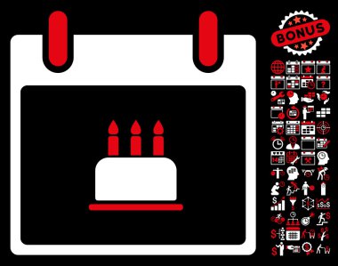 Bonus ile doğum günü pasta takvim gün düz vektör simgesi