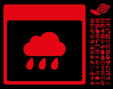 Bonus ile yağmur bulutu takvim sayfa düz vektör simgesi