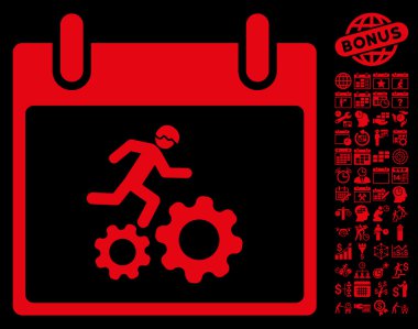 Bonus ile çalışan işçi takvim gün düz vektör simgesi