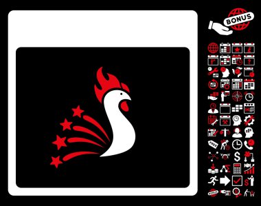 Bonus ile şenlikli horoz takvim sayfa düz vektör simgesi