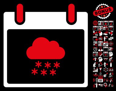 Bonus ile kar bulut takvim gün düz vektör simgesi