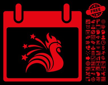 Bonus ile ışıltı horoz takvim gün düz vektör simgesi