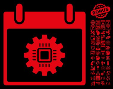 Bonus ile çip dişli takvim gün düz vektör simgesi