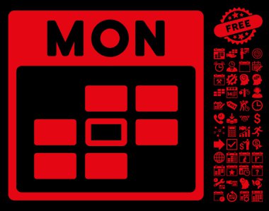 Bonus ile Pazartesi takvim kılavuz düz vektör simgesi