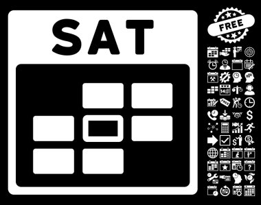 Bonus ile Cumartesi takvim kılavuz düz vektör simgesi