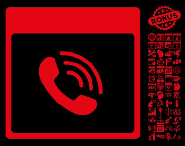 Bonus ile telefon görüşmesi takvim sayfa düz vektör simgesi