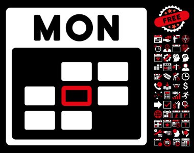 Bonus ile Pazartesi takvim kılavuz düz vektör simgesi