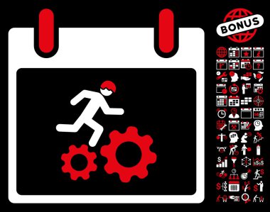 Bonus ile çalışan işçi takvim gün düz vektör simgesi