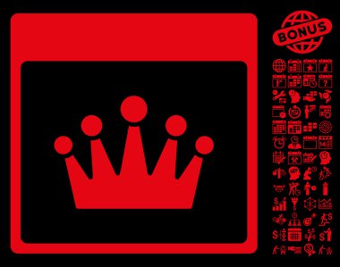 Bonus ile taç takvim sayfa düz vektör simgesi