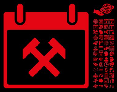 Bonus ile çekiç takvim gün düz vektör simgesi