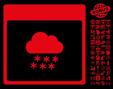 Bonus ile kar bulut takvim sayfa düz vektör simgesi