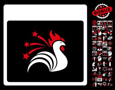 Bonus ile ışıltı horoz takvim sayfa düz vektör simgesi