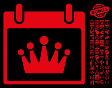 Bonus ile taç takvim gün düz vektör simgesi