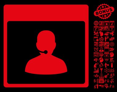 Bonus ile çağrı merkezi Yöneticisi takvim sayfa düz vektör simgesi