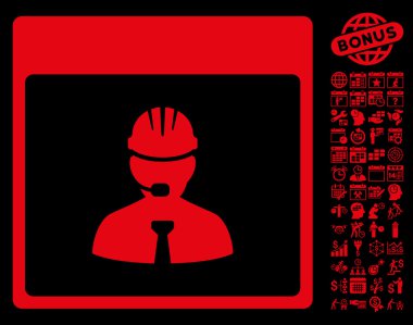 Bonus ile mühendis takvim gün düz vektör simgesi