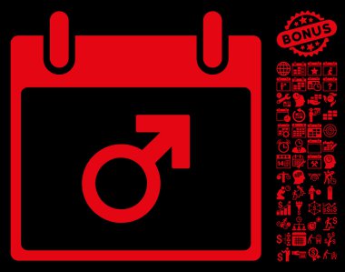 Bonus ile Mars erkek sembol takvim gün düz vektör simgesi