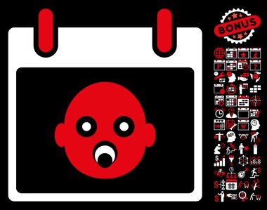 Bebek kafa Bonus ile gün düz vektör simge takvim