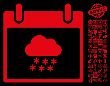 Bonus ile kar bulut takvim gün düz vektör simgesi