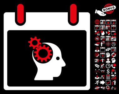 Bonus ile beyin Gears takvim gün düz vektör simgesi