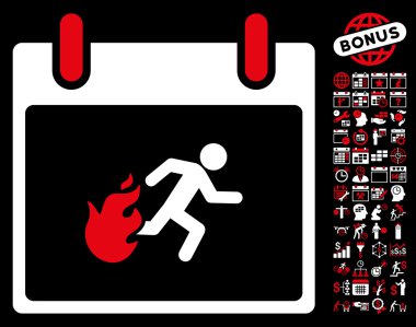 Bonus ile yangın tahliye adam takvim gün düz vektör simgesi